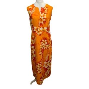Vintage 60s-70s Darina Honolulu Tropical Floral Sleeveless Hawaiian Maxi Dress